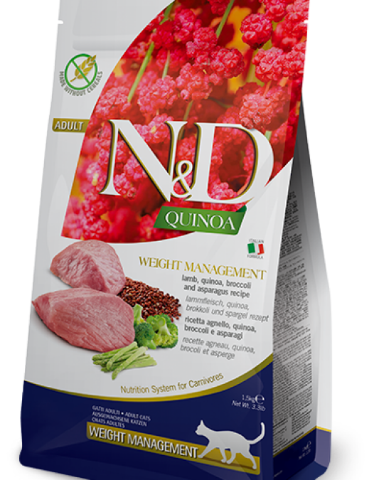 Image of Farmina N&D Adult Quinoa Weight Management Lamb, Quinoa, Broccoli & Asparagus - cat dry food
